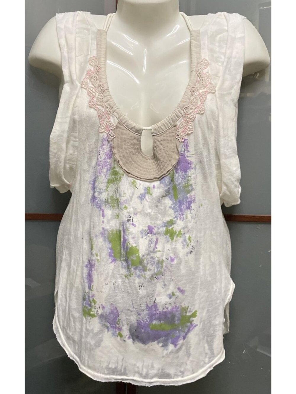 Free People Vintage Y2K Medium Abstract Lace Tunic Blouse Cottage Fairy Peasant